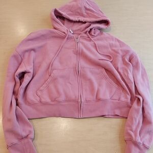Old Navy Pink Cropped Zip Up Hoodie Small